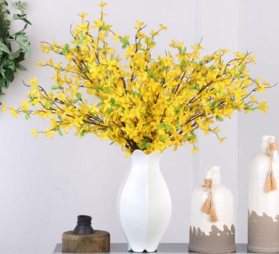 China Decotation Home Artificial Cherry Blossoms 5 Branch 74cm Long Yellow Artificial Spring Flower With Leaf for sale