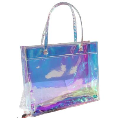 China Trendy Fashion Luxury Custom Holographic Shopping Tote Handbag Logo Tpu Clear Pvc Colorful for sale