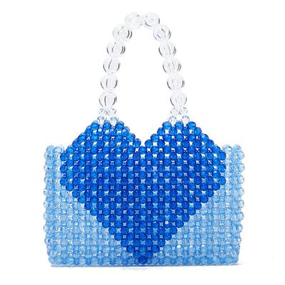 China Fashion 2022 Good Quality Girls Heart Pattern Acrylic Pearl Handbag Ladies Beaded Shoulder Clutch Bag for sale