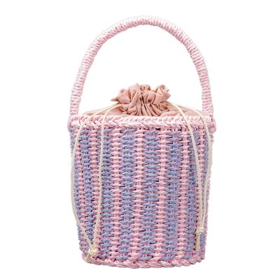 China 2022 New Style Fashion Handwoven Straw Bag Solid Color Rough Drawstring Handwoven Handbag String Paper Straw for sale