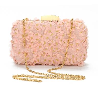 China Fashionable Ladies Diamond Flower Silk Box Clutches Wedding Bridal Party Hard Case Messenger Clutch Bag Evening Bags for sale