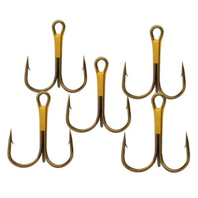 China New Arrivals Rookie Dealers 2# High Carbon Steel Gold Three Hooks Lure Hook Tie Hair Hook Fishing Tackle for sale