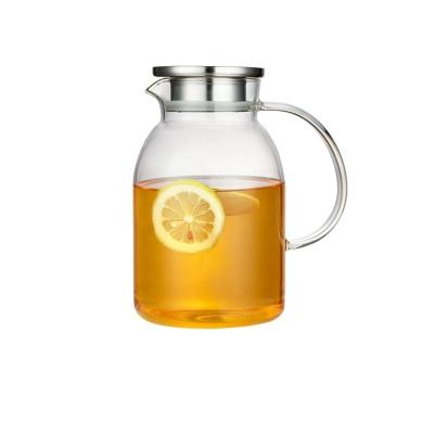 China 1000ml/1800ml/2200ml Durable Heat Resistant With Stainless Steel Lid Borosilicate Glass Water Jug Glass Coffee Pitcher for sale