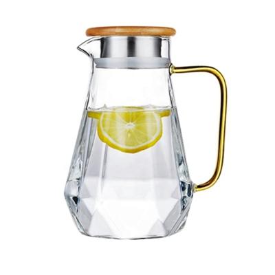 China Factory Wholesale Viable Heat Resistant Clear House Cover Borosilicate Glass Water Jug Bamboo Steel Coffee Carafe for sale