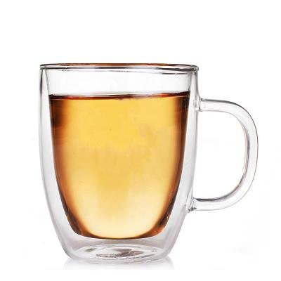 China Viable Wholesale Heat Resistant Handmade With Double Handle Wall Coffee Mugs Borosilicate Glass Juice Cup for sale