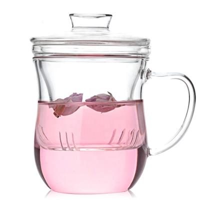 China 450ml Sustainable Thickened Stylish Office Home Tea Cup With Lid Strainer Borosilicate Glass Removable Glass Mug for sale