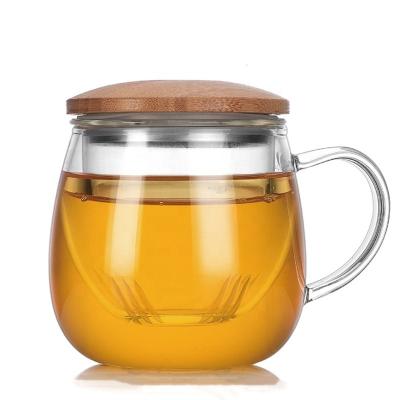 China Sustainable Office Home Elegant Tea Cup With Bamboo Lid And Strainer Borosilicate Glass Removable Glass Tea Cup for sale