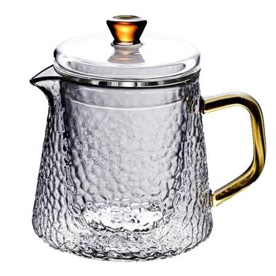 China 450ML/600ML Handmade Loose Leaf Heat Resistant Blown Flower Viable Tea Glass Teapot Set for sale