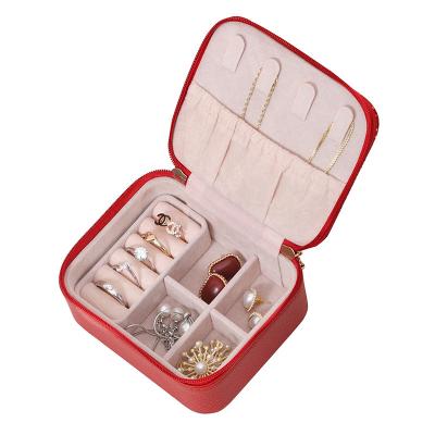 China Factory Wholesale Multifunctional Portable Jewelry Zipper Gift Box Rings Necklace Earrings Travel Leather Jewelry Box Portable PU for sale