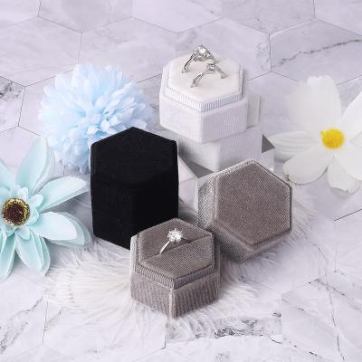 China Jewelry Packaging Wholesale Custom Luxury Wedding Ring Box Velvet Hexagon Jewelry Packaging Earring Box for sale