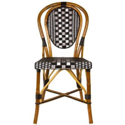 China Modern All Weather Aluminum Bamboo Rattan Look Bistro Stackable Cafe Chair for sale