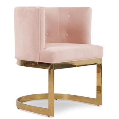 China Factory Price Modern Golden Stainless Steel Blush Pink Velvet Dining Chair for sale