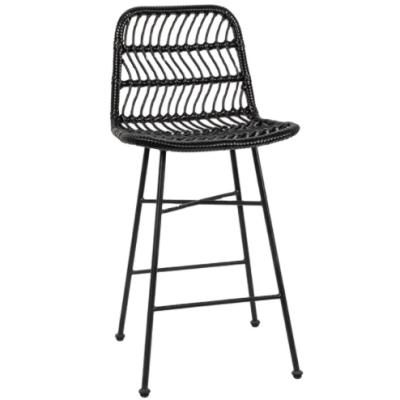 China Factory Price Adjustable Bar Chair Black Metal Legs Vintage Style Rattan Bar Stools (Size) for sale