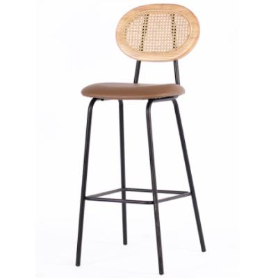 China Modern Commercial Black Wooden Legs Cane Metal Furniture Back Bar Stool for sale