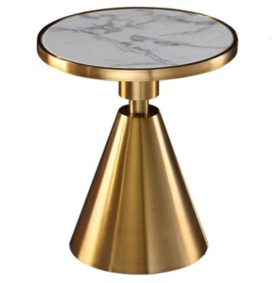 China White Marble Top Round Table Side (Other) Adjustable Stainless Steel Gold Base for sale