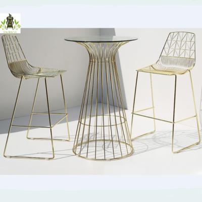 China Durable Metal Glass Top Cocktail Table Gold Metal Base Event Bar Table for sale