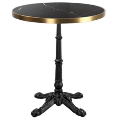 China Round(Height)Adjustable Commercial Dining Table Black Restaurant Furniture Marble Top Metal Base Bistro Table for sale