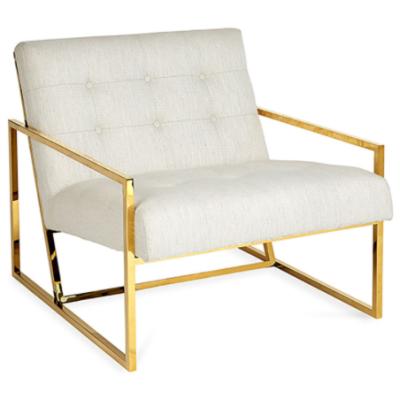 China Other Foshan Factory Gold Stainless Steel Frame Beige Fabric Upholstered Accent Armchair for sale