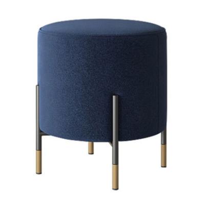 China Modern Contemporary Styling Navy Blue Velvet Round Pouf Stool Metal Base Stool for sale