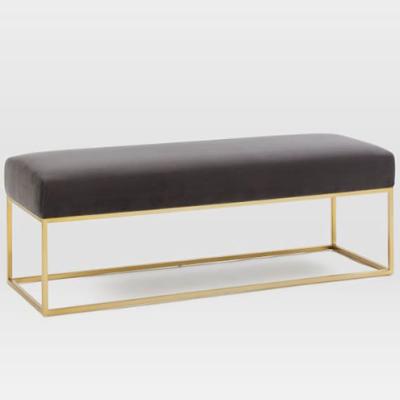 China Modern Contemporary Gray Gold Base Velvet Rectangle Pouf Stool Styling Stool for sale