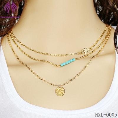 China Fashion Fatima retro elements multilayer chain necklace short sequined turquoise necklace for sale