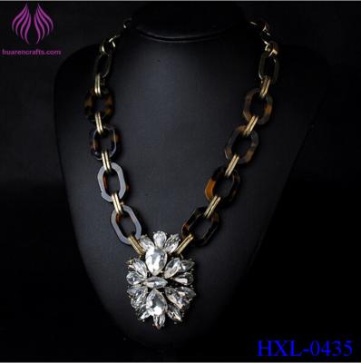 China Link Necklace leopard Resin Jewelry New Arrival Plastic Acrylic Chain Necklace with crystal flower for sale