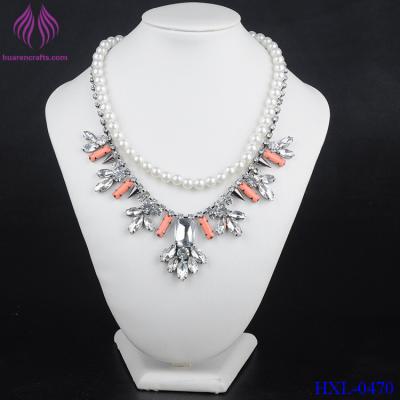 China Fashion crystal Leaf Clover Charm necklace white pearl chain Necklace for sale