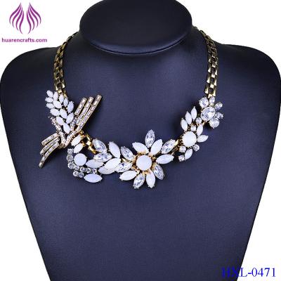 China Women Choker Crystal Flower Necklace Floral Chunky Collar Pendant Chain Jewelry for sale