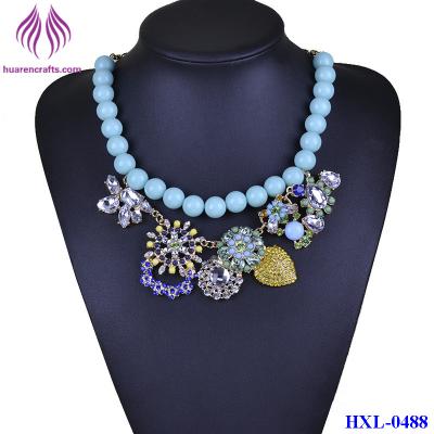 China Fashion Bead chain Crystal Flower Bib  Statement Chunky Necklace Collar for sale