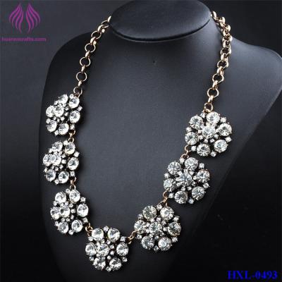 China Fashion vintage clear crystal flower bib statement necklace for sale