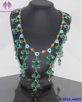 China Fashion leaves green crystal vine necklace rhinestone fringe tassel necklace for sale