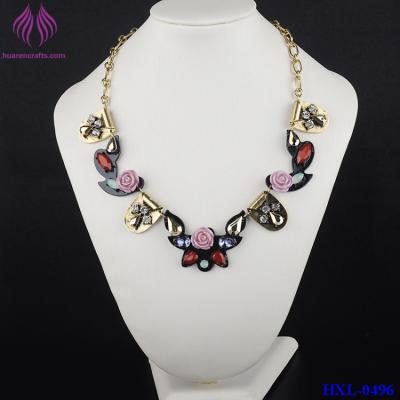 China Fashion Crystal Flower Necklace cute bead charm Chain Necklace for sale