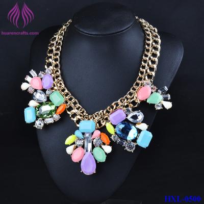 China Lady Double Chain color crystal Pendant Choker Chunky Statement Bib Necklace for sale