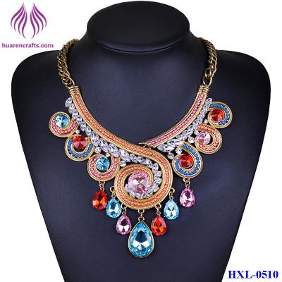 China Women Fashion Spiral rhinestone Necklaces Pendants Vintage color crystal jewelry for sale