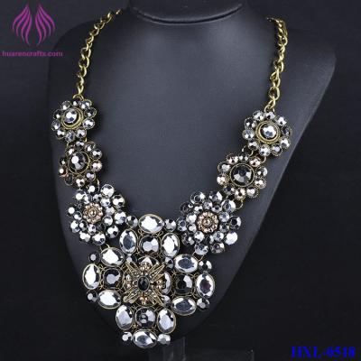 China Silver Clear Crystal Flower Chocker Chunky Statement Bib Collar Necklace for sale