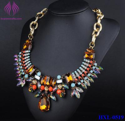 China Fashion Colorful crystal Graceful Gold Color Chain Choker Women Necklace for sale