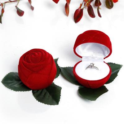 China Cheap velvet rose jewelry box wholesale pink velor velvet ring box wedding jewelry box for sale