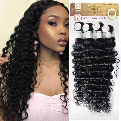 China Deep Wave 100% Deep Wave Hair Bundle Hair 4 Bundles With One Frontal Pure Hair, Can Be Dyed And Bleached for sale