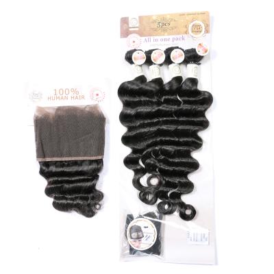 China Guaranteehair Wholesale Quality Human Hair Loose Deep Wave Bundle 100% Human Hair Weave 4 Bundles and One Frontal for sale