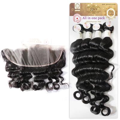 China Loose Deep Hair 100% Loose Deep Hair Bundle 4 Bundles And One Free Frontal Set 250gram To Make A Head for sale