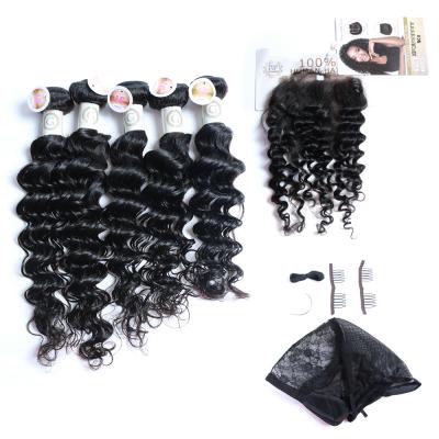 China Deep Wave Guarantee Hair Closure Bundle Hair 5 bundles and one closure for good price of full head brazilian deep wave hair and price for sale