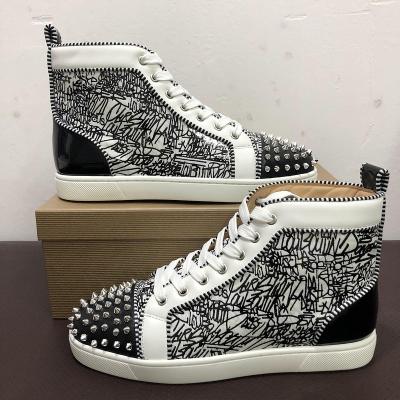 China Waterproof High Top Mens Red Bottom Shoes With Real Leather Spikes Famous Brands For Women Designer Luxury Sneakers for sale