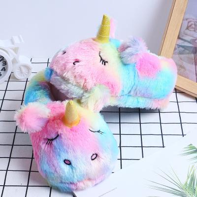 China Fashion Trend Rainbow Unicorn Bag Cotton Slippers Winter Products Unicorn Cotton Slippers Home Plush Slippers for sale