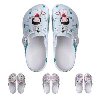 China Waterproof High Quality Nursing Medical Stuff Printing Clogs Breathable Nurse Shoes Clogs Wholesale Nurse Clogs for sale