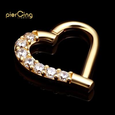 China CLASSIC 14K Yellow Gold Tragus Heart Clicker 18K Solid Gold Piercing Cartilage Hinged Ring Earring Jewelry for sale