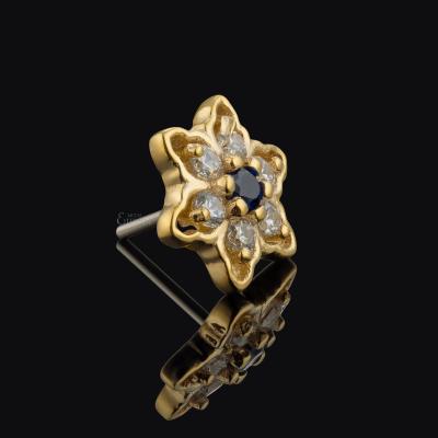 China Threadless Labret Top 18K Solid Gold Flower Stories 14K Gold Piercing Lip Piercing Body Jewelry for sale