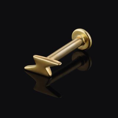 China CLASSIC Piercing Stories Bodi Pierc Jewelri 14K Solid Gold Internally Threaded Lightning Form Labret Piercing Jewelry for sale