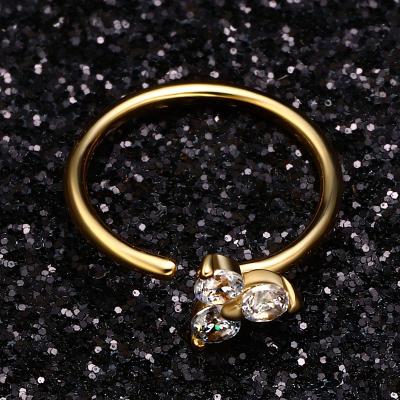 China CLASSIC Piercing Solid 14K Gold3 CZ Stories Stones Flower Nose Rings Top Seamless Body Jewelry for sale