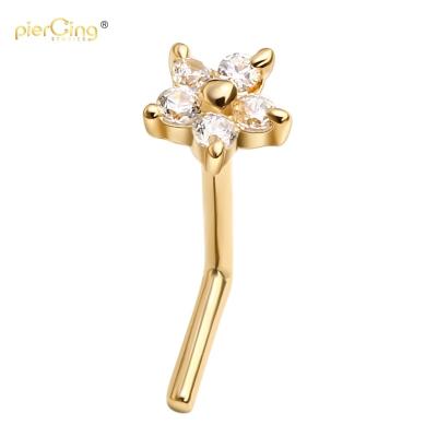 China CLASSIC piercing clear CZ stones newcomer stories flower nose rings 14K solid gold body jewelry top wholesale price for sale