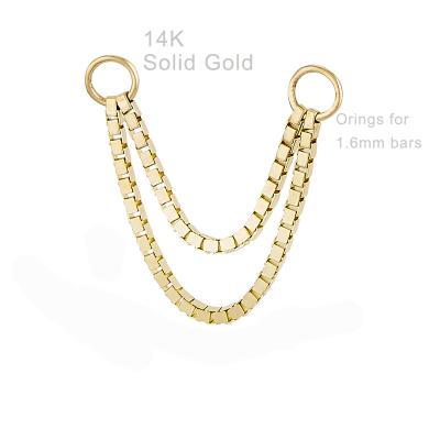 China CLASSIC 14K Solid Gold Double Lined Box Body Earrings 18K Body Piercing Chain Jewelry for sale